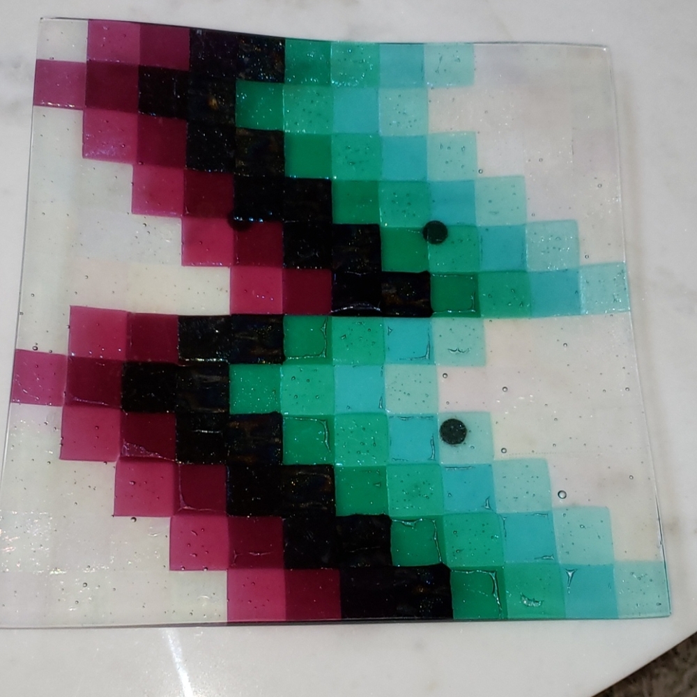 Fused Glass Squares Decorative Plate Platter from Seattle Washington Art Gallery - Picture 5 of 14